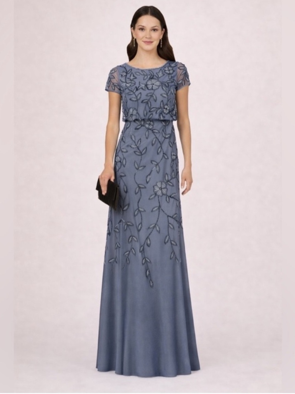 Adrianna Papell Dusty Blue Beaded Gown NWT SZ 10 Formal MOB GALA Tulle Evening